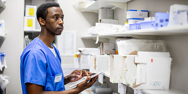 Medical Professional checking medical supplies in a hospital